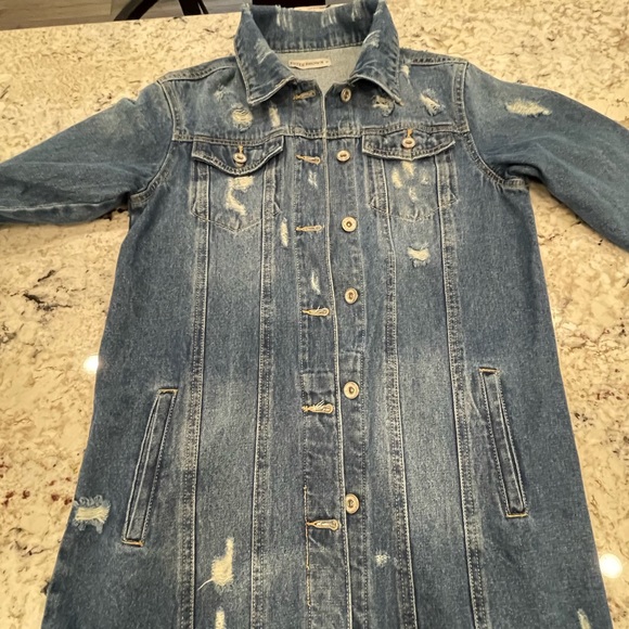 Distressed Long denim jacket - Picture 5 of 14